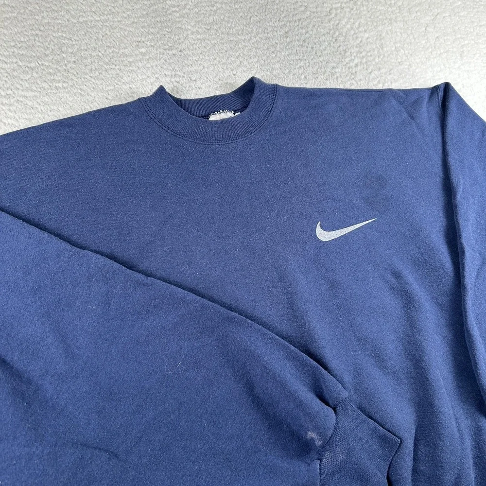 Vintage Nike Sweatshirt Mens 2XL Fleece Pullover Crewneck Swoosh Logo Distressed